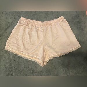 Women's Light Pink Lace Trim Satin Sleep Shorts